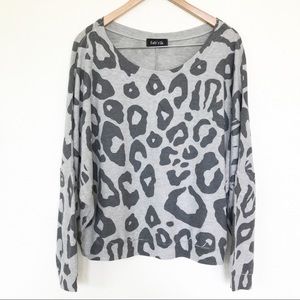 Fab'rik Grey Leopard Print Slouchy Sweater top